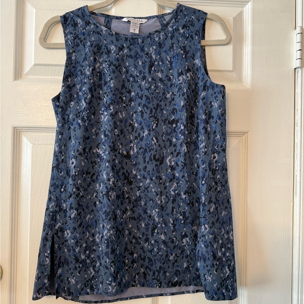 Athleta Navy Patterned Sleeveless Blouse